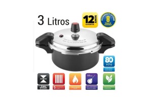 Panela de Pressão 3 litros Travamento Externo Black Com Alça - Eirilar